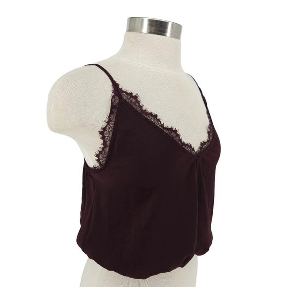 Express Camisole Burgundy Lace Trim Cami Sleeveless V Neck Tank Top Shirt - Picture 2 of 7